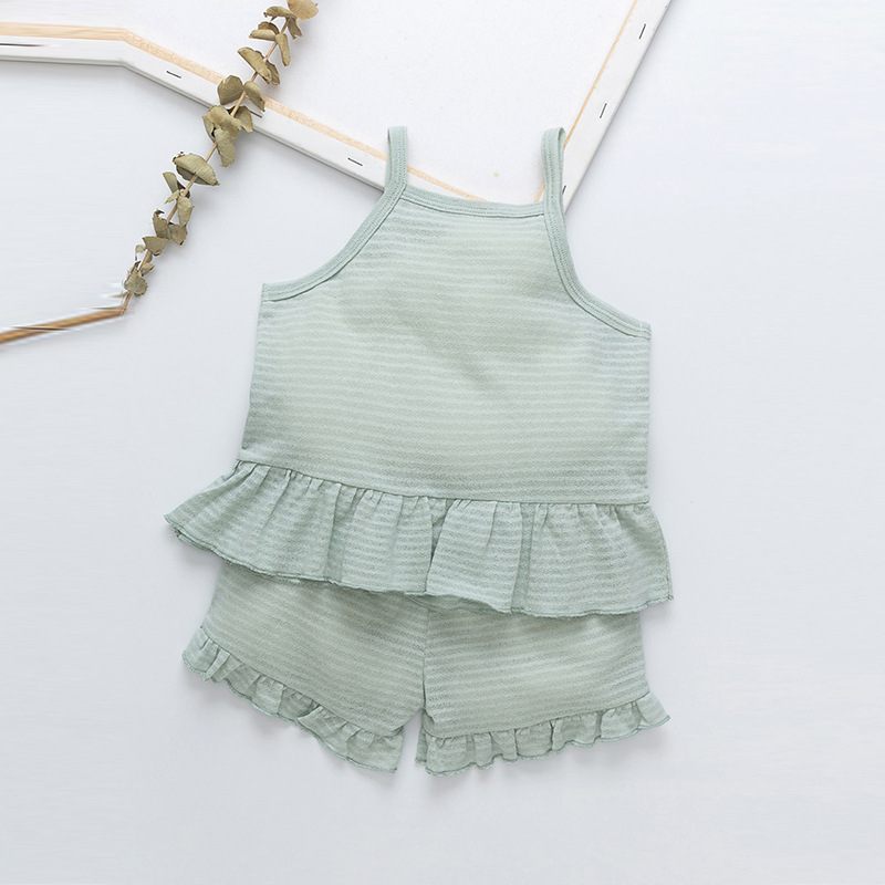 2020 여름 어린이 순면 잠옷 여아 패션 슬링 홈 옷 세트 여자 잠옷 홈 옷