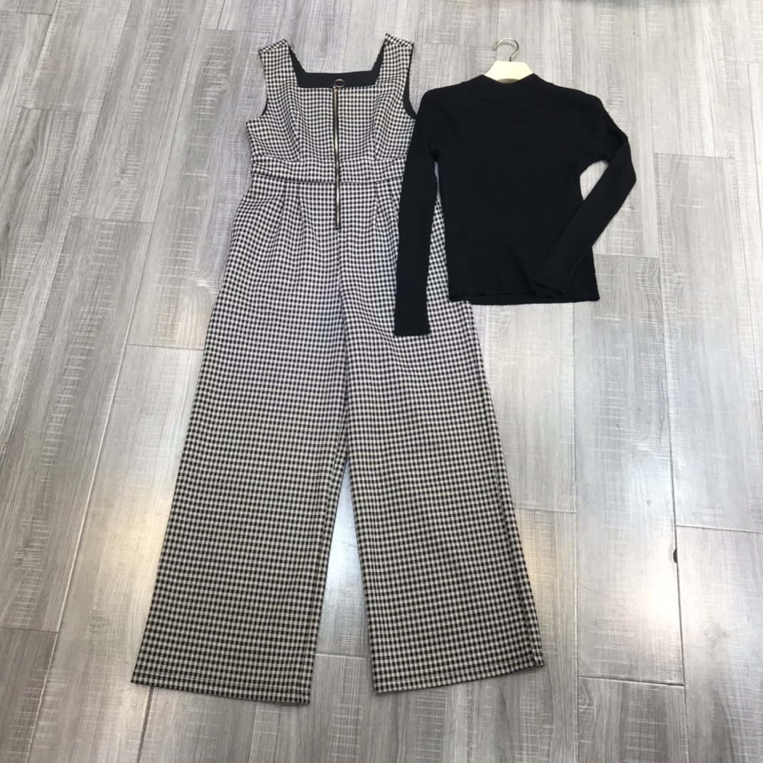 時尚背帶裙套裝女款秋冬洋氣名媛氣質背帶連體褲針織衫兩件套套裝