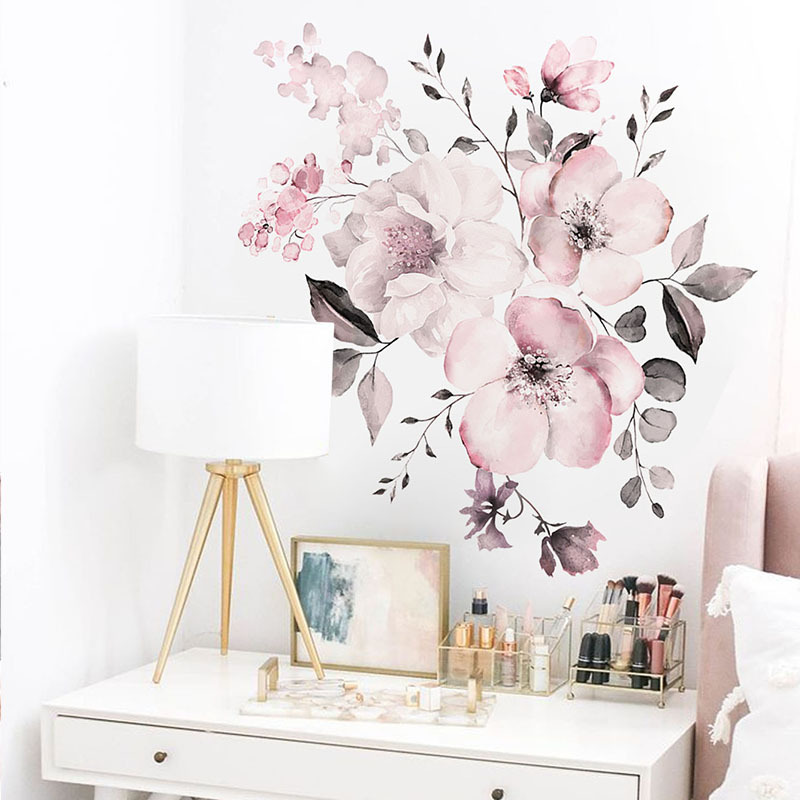 New Wall Sticker 30 Specifications Watercolor Pink Flower Group Home Background Decoration Can Be Removed