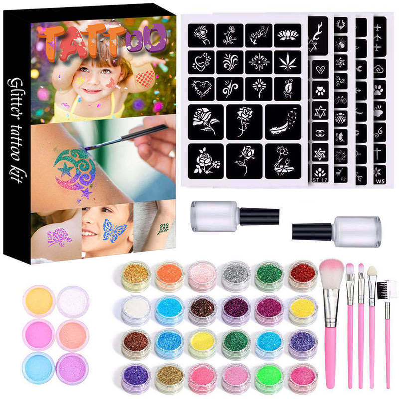 New arrival diamond glitter luminous tattoo suit 30 color stage glitter makeup temporary tattoo suit