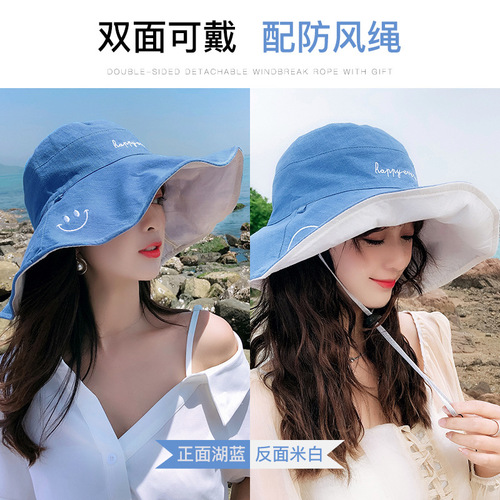 Double-Sided Fisherman Hat for Women, Japanese Style Large Brim Hat for Girls, Korean Version Fashion Summer Versatile Sun Hat, Sunshade Face Covering Sun Hat