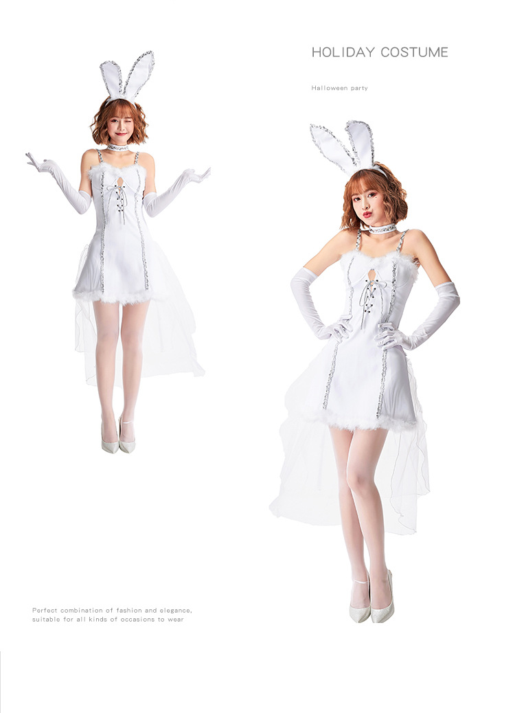 Halloween Party Costume Open Chest Bunny Girl White Dress Wholesale Nihaojewelry display picture 2