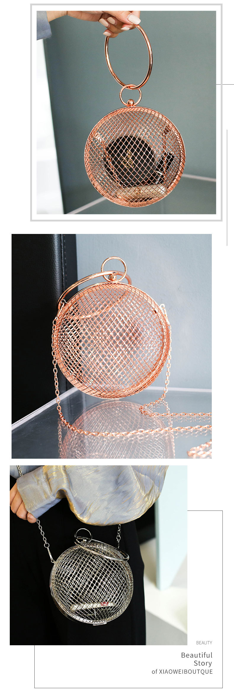 Metal Ball Hollow Round Clutch Evening Bag display picture 2