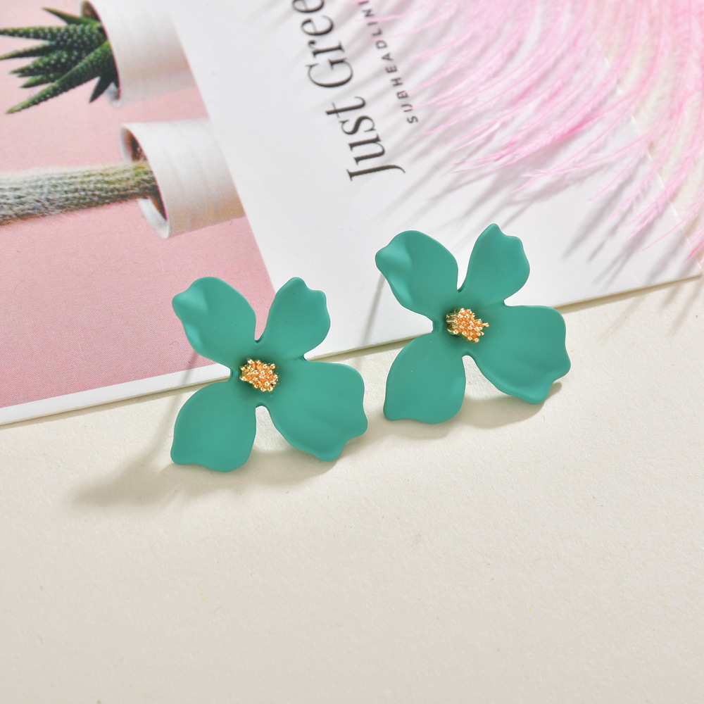 Flowers Sweet Color Petal Flower Show Face Thin Spray Paint Alloy Earrings display picture 2