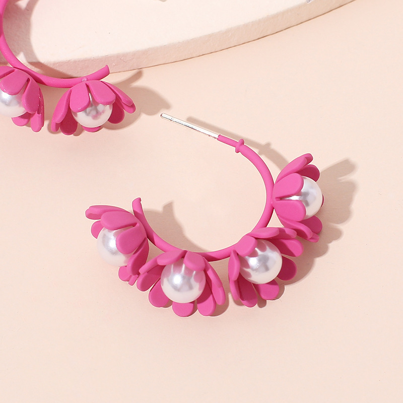 8g Weight Earrings Classification Wedding, Travel Occasion Flower Pattern Women'S Gender Rose Red, Purple, Green, Yellow Color Hot Sale Korea Candy Color Cute Flower Earrings C-shaped Wreath Childlike Pearl Earrings Wholesale Nihaojewelry 7