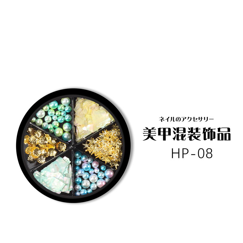 Suministro transfronterizo clavo 6-rejilla disco joyería metal remache perla rhinestone Shell lentejuelas decoraciones mixtas placa negro