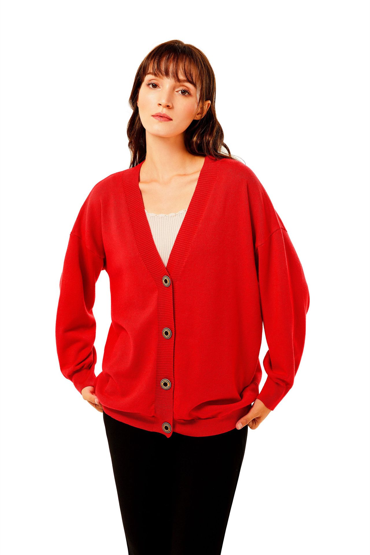 GraceChic Damenpullover Herbst/Winter 2020, lockerer, lässiger Strickpullover mit V-Ausschnitt und langen Ärmeln, Übergröße, auf Lager_voghion.com