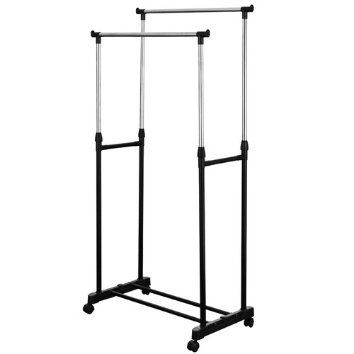 Double Rod Clothes Rack, Portable Clothes Drying Rack, Simple Hanger, Telescopic Floor Drying Rack