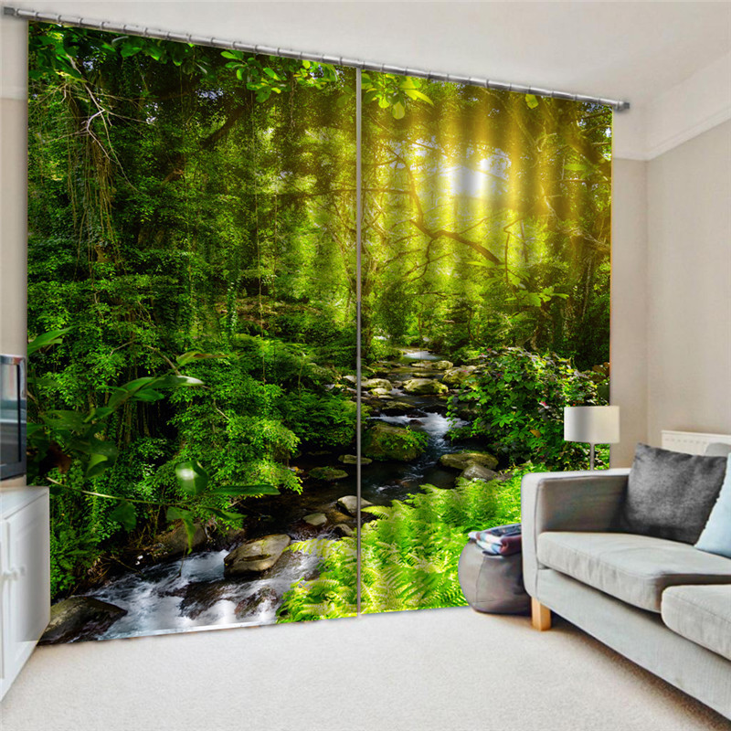 Outdoor waterproof cross-border hot foreign trade wholesale spot finished 3D digital printing landscape series blackout curtains