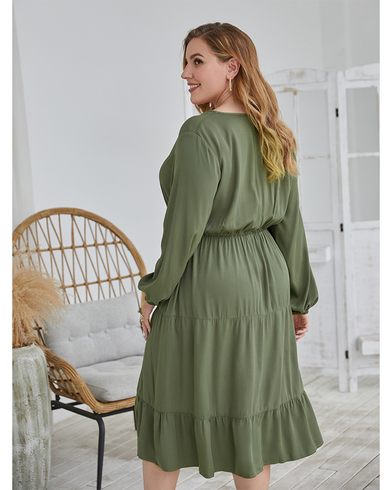 Original big swing V-neck plus size solid color dress NSQH7535