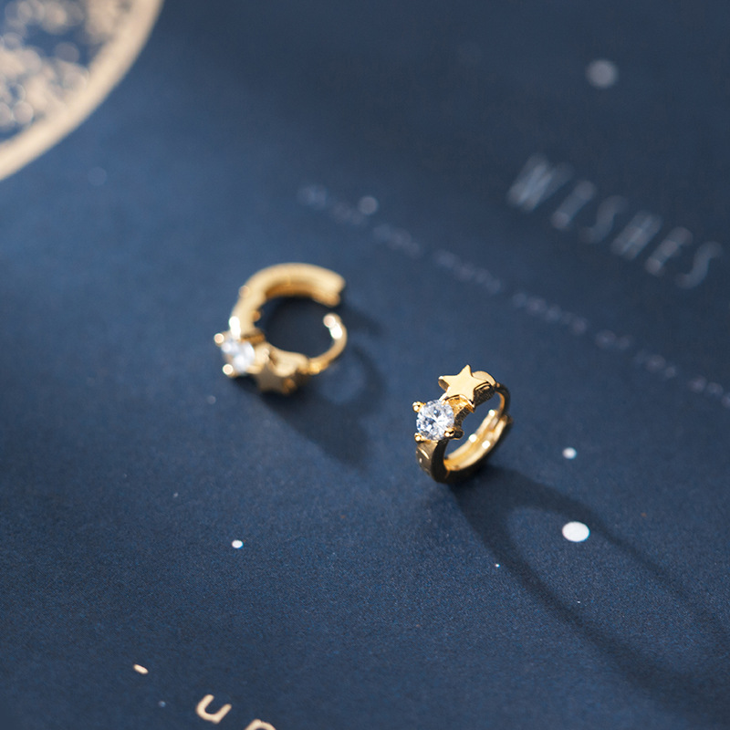 Eloch s925 botón de orejas de plata estrella de diamante femenina temperamento literario joyas de orejas G7063