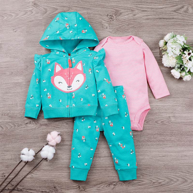 New  Children's Suit Zipper  Long-sleeved Romper Baby  Three-piece Set display picture 2