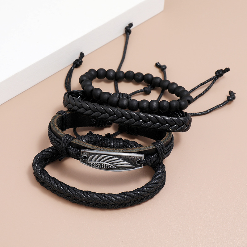Fashion creative new hand-woven cowhide four-piece leather bracelet