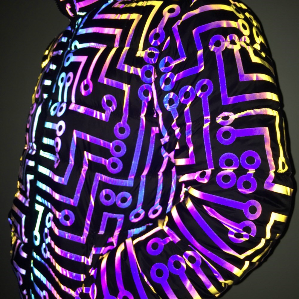 Herrenbekleidung bunter reflektierender Baumwollmantel mit abnehmbarer Kapuze und Baumwollmantel für Männer und Frauen_voghion.com