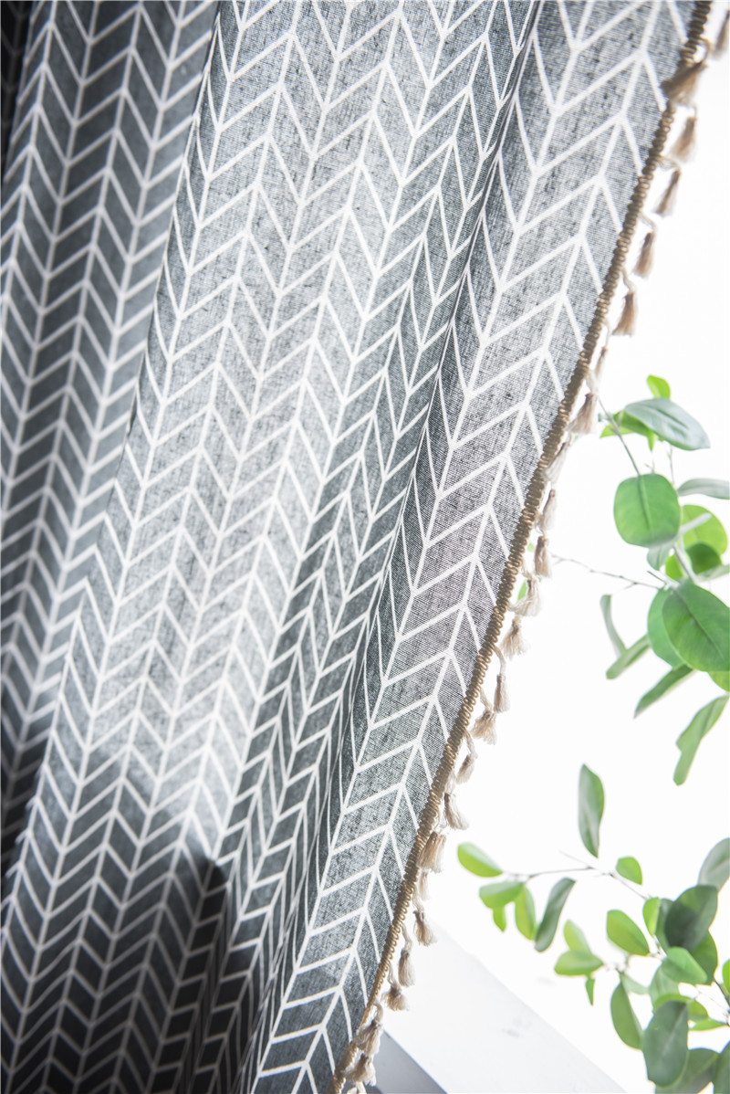 Minimalistischer Geometrischer Vorhang Mit Quasten Grau Baumwolle_voghion.com