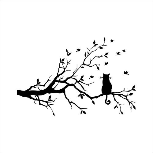8515 New Cat on the Branch Living Room Bedroom Background Wall Decorative Wall Sticker Factory Direct Sales Wholesale