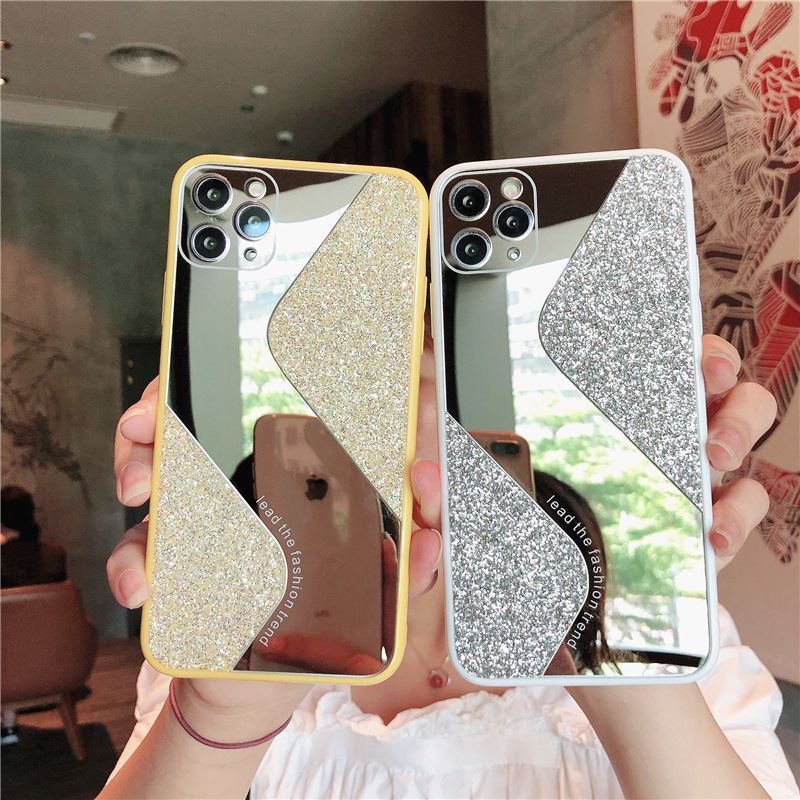 S-shaped Glitter Mirror  Iphone11 Huawei P40pro Candy Color Glass  Phone Case display picture 3