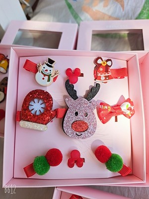 新款韩版儿童圣诞节礼物发饰套盒 圣诞老人发夹发卡头绳发饰套装