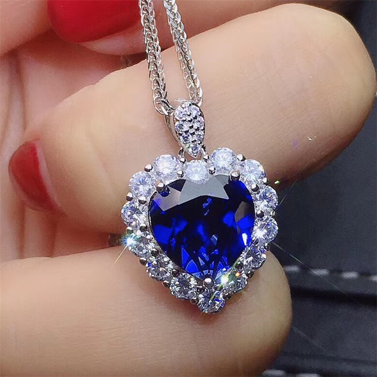 Zhenrong incrustaciones de zafiro en forma de corazón abierto anillo collar de las mujeres de lujo temperamento compromiso colgante traje al por mayor