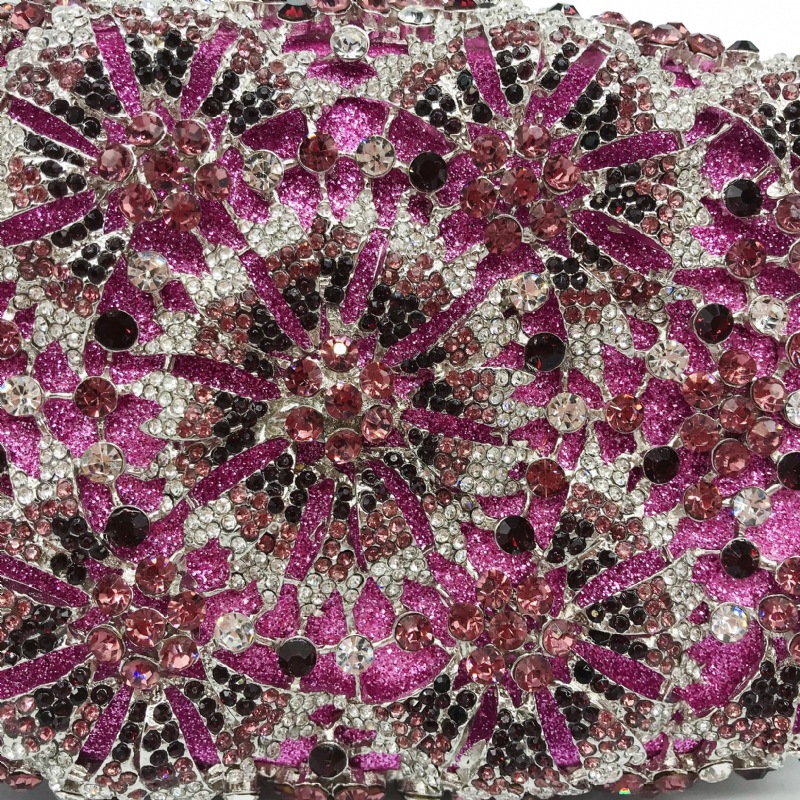 Túi clutch nữ đính đá kim loại cầm tay dự tiệc 17.5x5x11 cm — Màu đỏ, Màu tím, Màu xanh lá, Màu xanh lam chi tiết 37