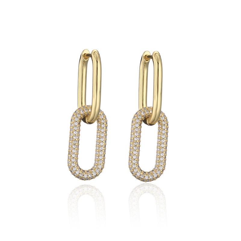 5g Weight Zircon Inlay Material Earrings Classification Wedding, Travel, Birthday, Festival Occasion Copper Material Geometric Pattern Women'S Gender Fashion Style Fashion Double Ring Buckle Pure Copper Micro-inlaid Color Zircon Earrings 4
