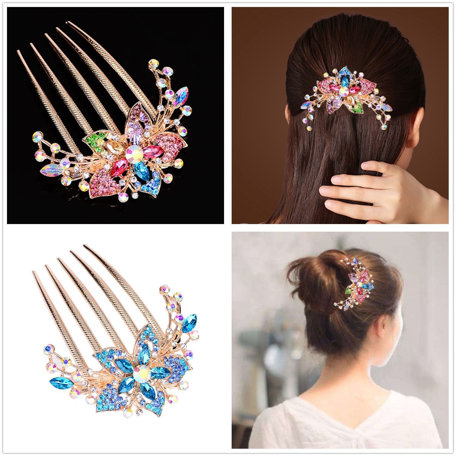 Insert comb plate hairpin clip hairpin hairpin hair accessories head flower hair comb crystal headdress alloy jewelry adult women's hair fork