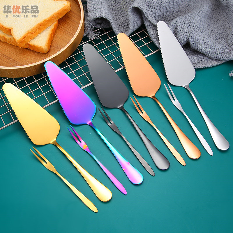 Factory stainless steel birthday cake shovel wholesale logo pizza baking shovel fruit fork dessert fork logo