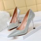 17189-1 Korean sexy high-heeled shallow mouth pointed sparkle Sequin cloth thin heel high-heeled women's shoes wedding shoes single shoes