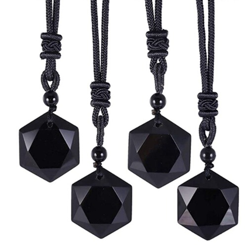 Obsidian pendant, pendulum energy stone, obsidian six-pointed star necklace, men's and women's sweater chain, jewelry wholesale