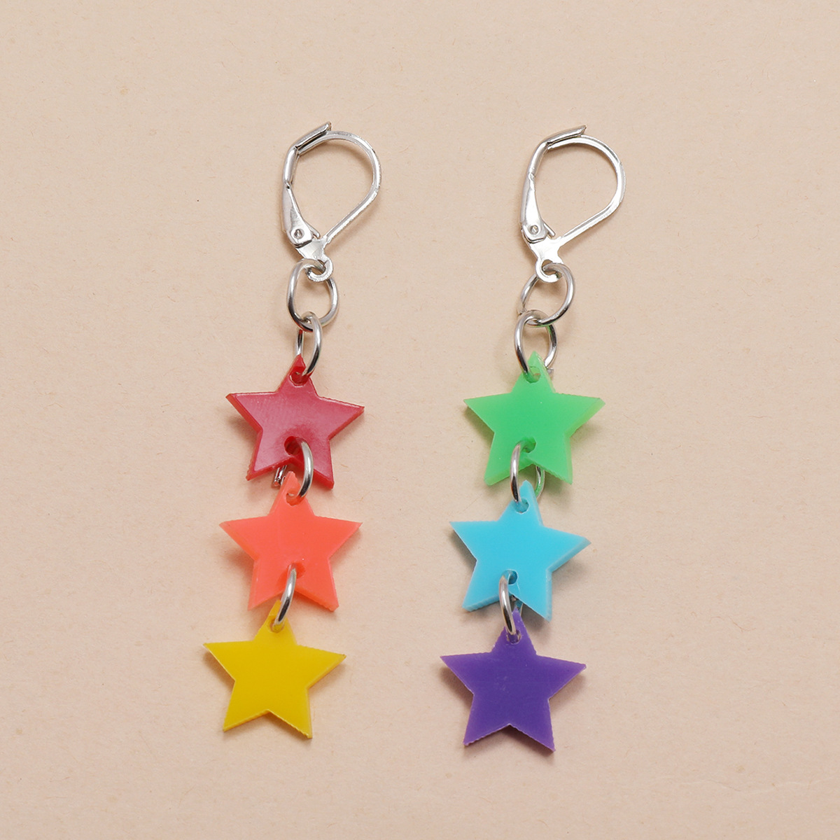 New Style Keychain Hanging Ring Red Orange Yellow Green Blue Purple Acrylic Tassel Star Five-pointed Star Earrings display picture 3