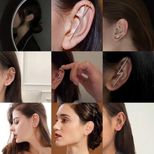 锆石耳挂穿刺耳针女高级耳环女个性设计环绕耳廓式耳骨夹斜线耳钉