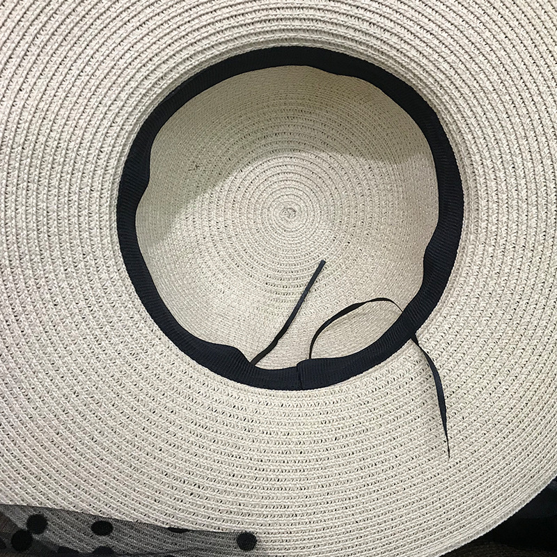 Dot Mesh Straw Hat Summer Vacation Beach Hat Wide Brim Summer Hat display picture 7