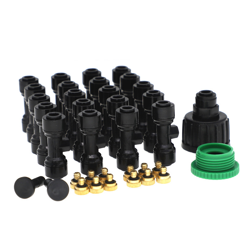 Negro 2 puntos 1 / 4 enchufe rápido soquete de pulverización de latón de baja presión atomización micro pulverización enfriamiento al aire libre libre libre de impuestos