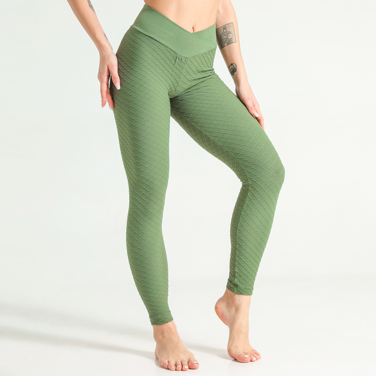 Pantalones de yoga de jacquard de punto sin costuras ajustados y elásticos para levantamiento de cadera de cintura alta NSLX12866