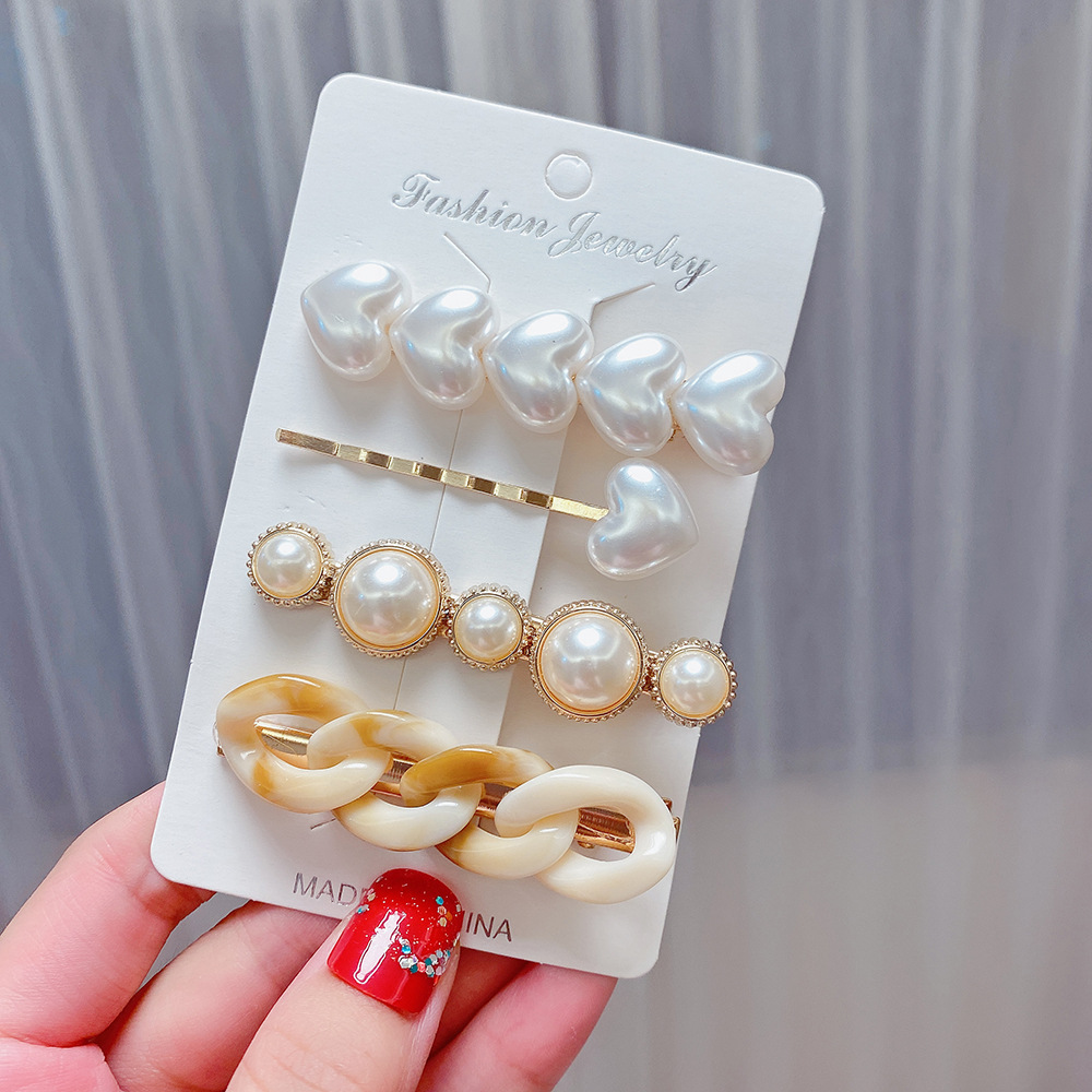 Metal Pearl Decor 8-piece Barrettes Hair Clip Set display picture 15