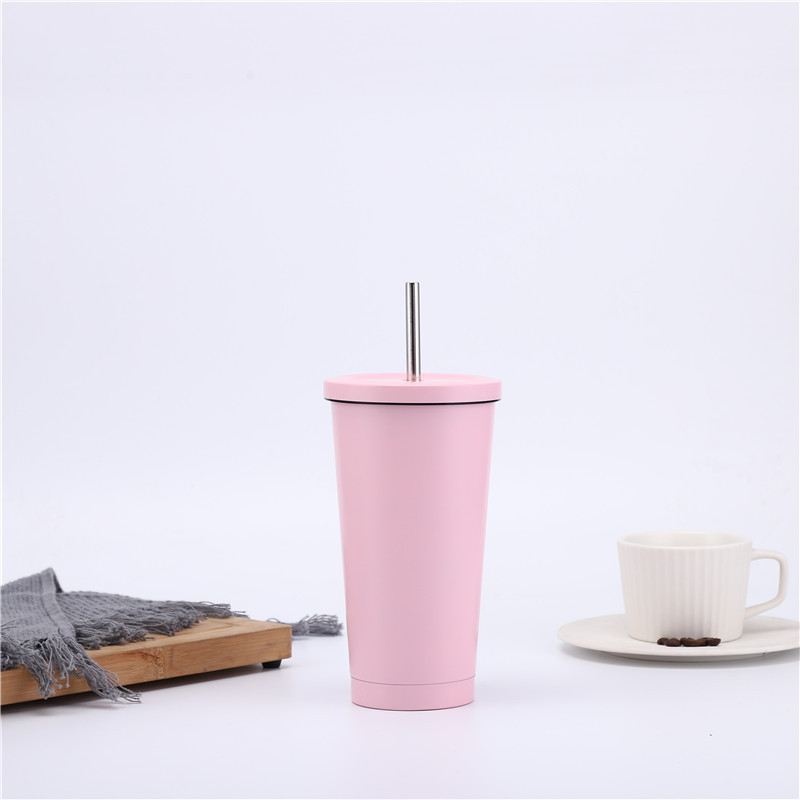 Suministro transfronterizo 304 taza de paja de acero inoxidable taza de regalo de oficina 500ml taza de vacío de paja de vacío de doble capa