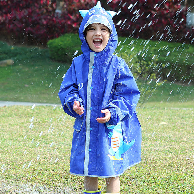 跨境儿童雨衣男女童反光恐龙雨衣带书包位立体幼儿园小孩宝宝雨披