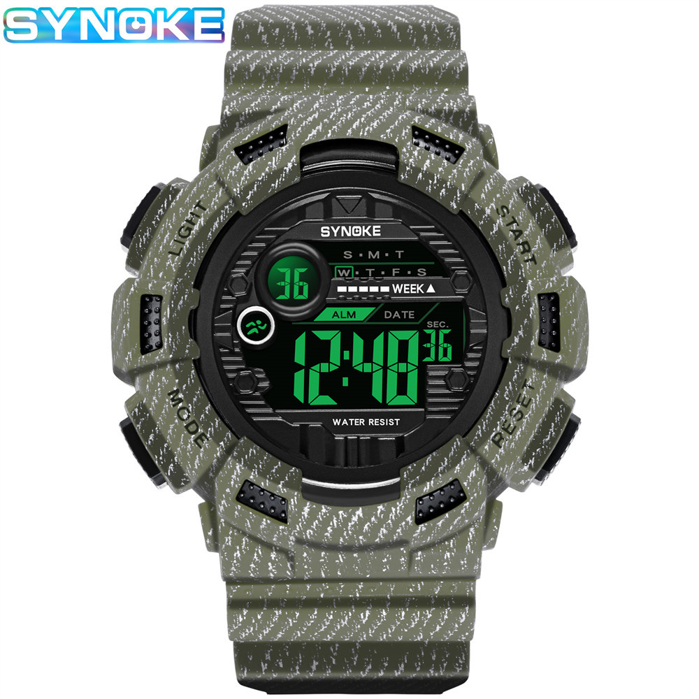 SYNOKE新品军表男士电子表户外运动多功能防水牛仔纹夜光运动手表