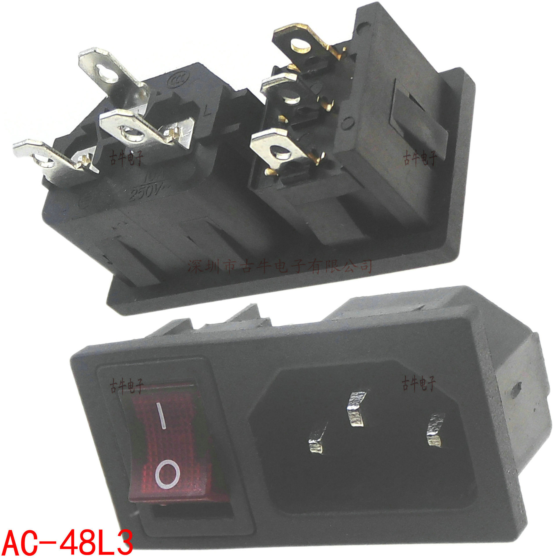 AC-48L3 带灯带开关品字型电源插座公座 带灯三孔交流电源插座