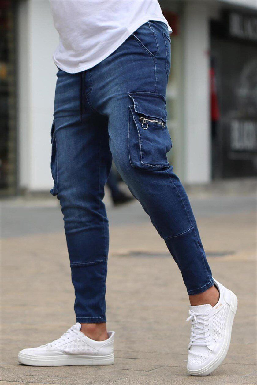Men's Stretch Jeans With Multi Pockets And Zipper Decoration_voghion.com