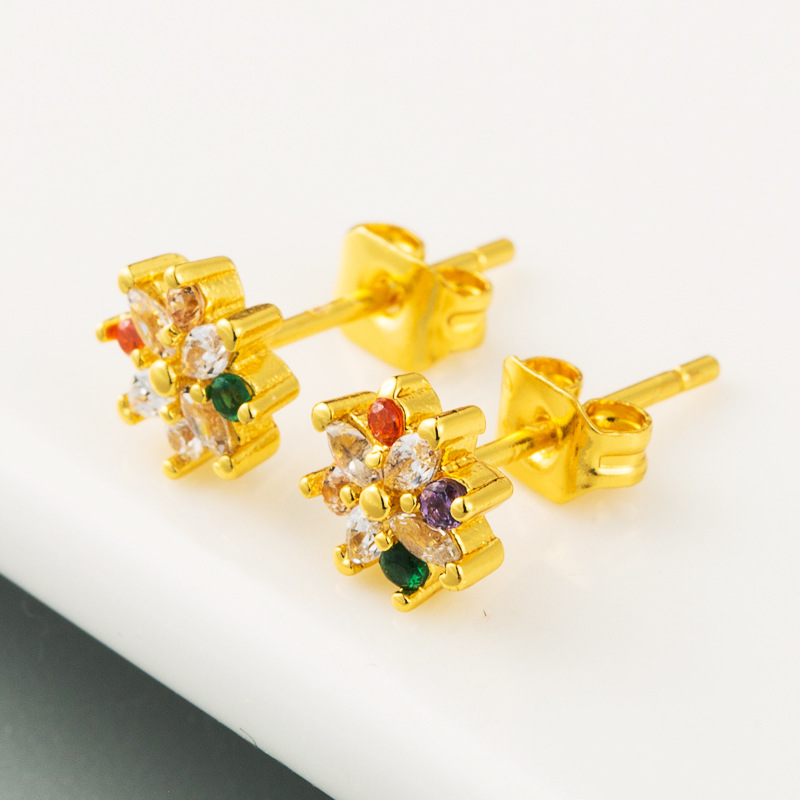 Boucles D'oreilles Fleur Coréenne Cuivre Incrusté De Couleur Zircon Boucles D'oreilles Boucles D'oreilles Arc-en-ciel Sauvage En Gros Nihaojewelry display picture 4