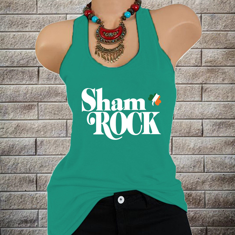 Cross-border St Patrick's Day new ladies Sham ROCK Clover print loose-fit pullover vest