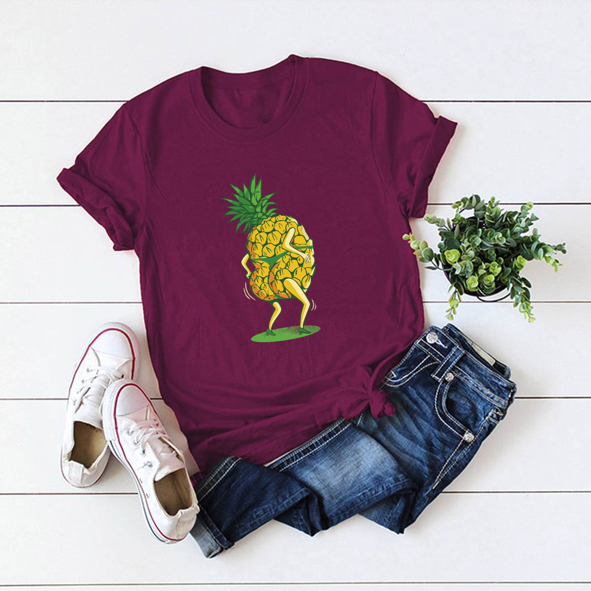 casual pineapple print short-sleeved women s T-shirt NSSN1777