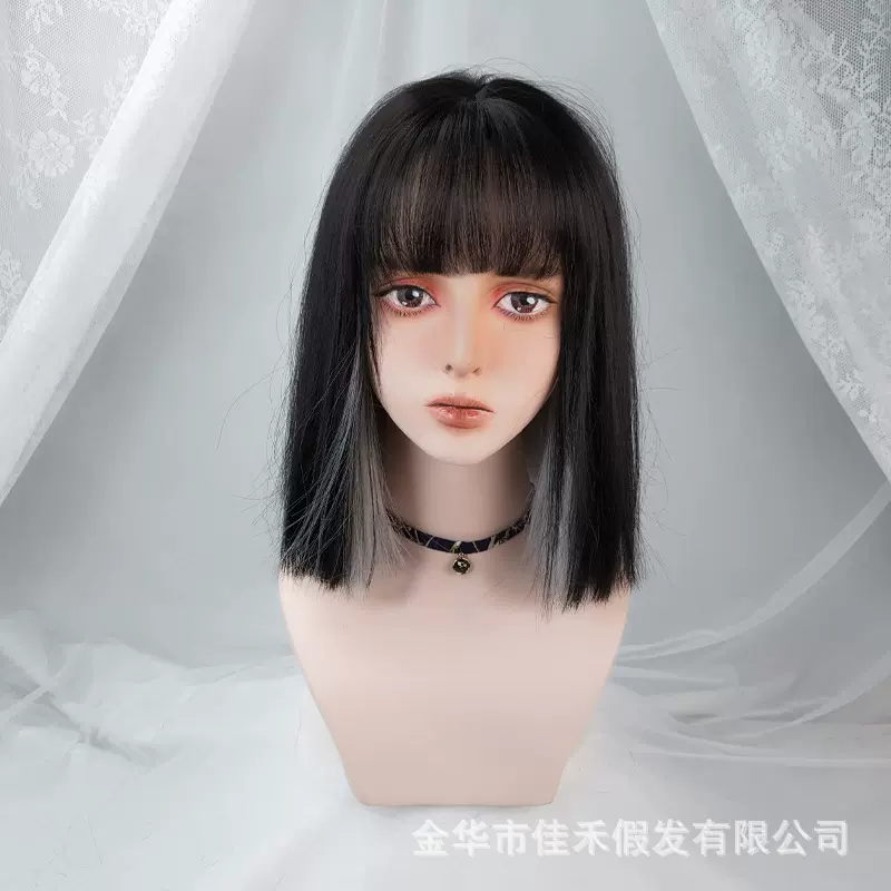 假发女中长直发波波黑银挂耳染锁骨短发韩式空气刘海头套锁骨发