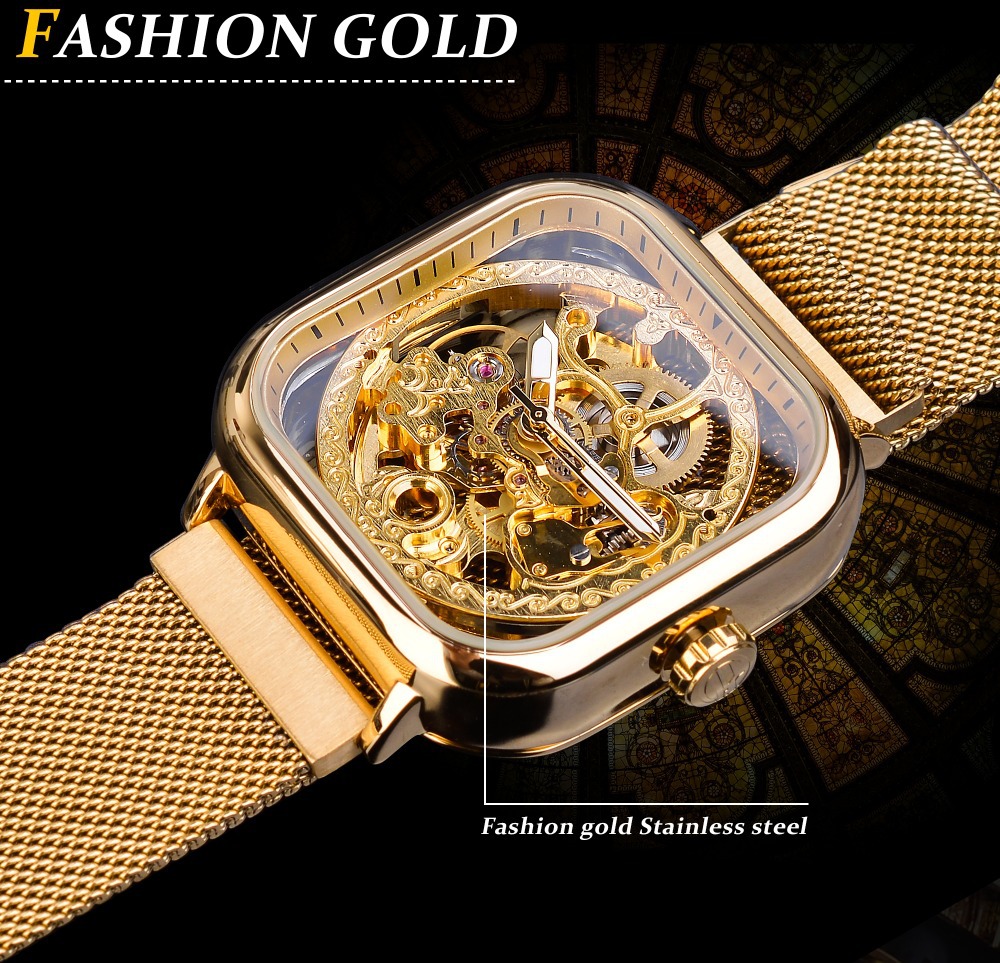 Men's Square Automatic Mechanical Watch With Magnetic Band_voghion.com