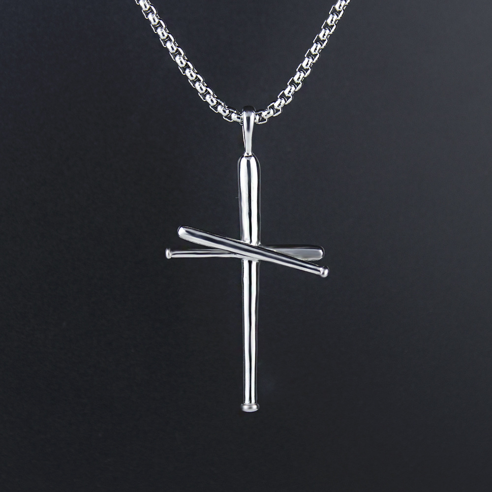 Collana con croce in acciaio inox stile punk per uomo e donna_voghion.com