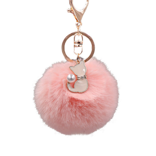 Korean version of cute pearl cat pendant imitation rex rabbit fur ball keychain ladies fur bag pendant plush pendant