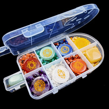 Chakela 天然水晶查克拉石头套装七彩碎石圆形刻字七彩瑜伽石标本