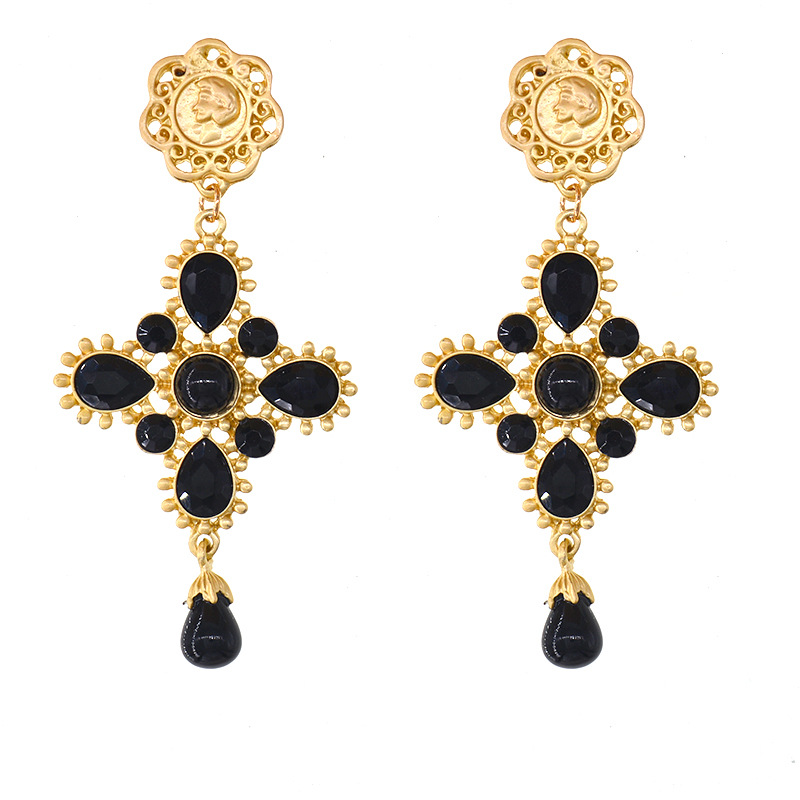 New Fashion Pearl Full Diamond Baroque Cross Palace Exaggerated Earrings display picture 1