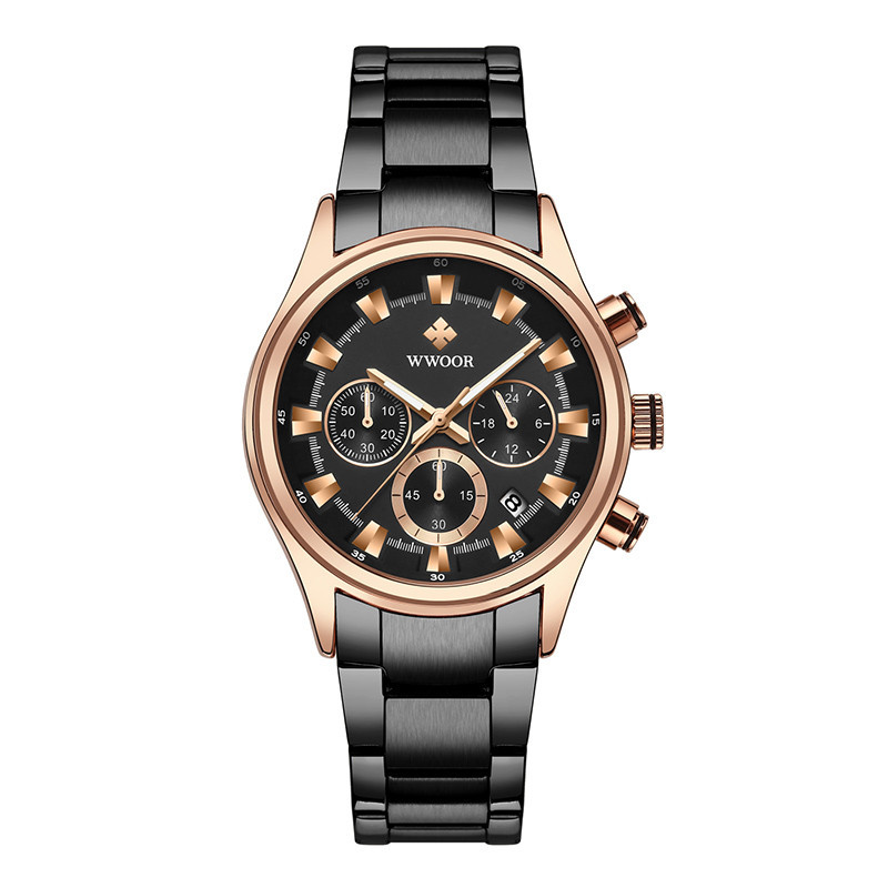 WWOOR holding love nuevo reloj de cuarzo de 6 pines de negocios para hombres calendario impermeable reloj redondo cabeza reloj de tazón casual 8857